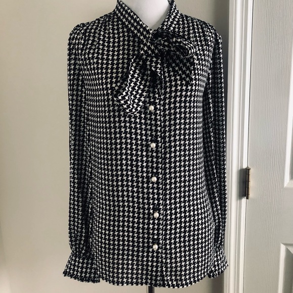 🎀 Kate Spade ♠️ Dashing Beauty Houndstooth tie neck Blouse - Picture 9 of 11
